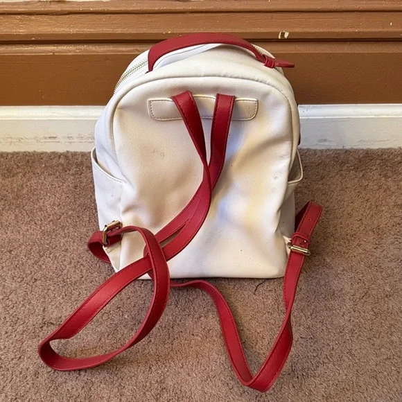 Charming Charlie White and Red Baseball Stitch Backpack - Picture 2 of 3